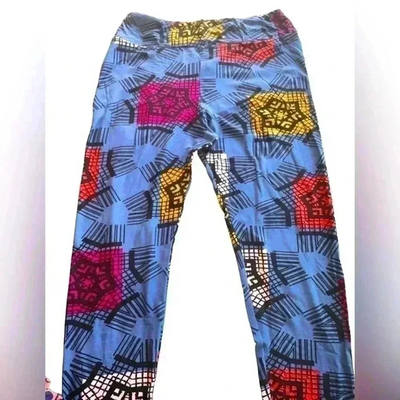 Lularoe TC denim blue leggings with abstract web pattern. NWOT. - Picture 2 of 6
